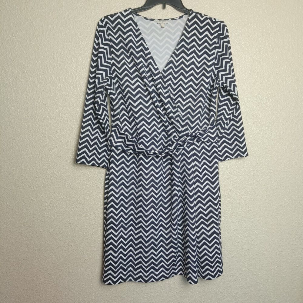 Talbots Navy and White Chevron Wrap Dress